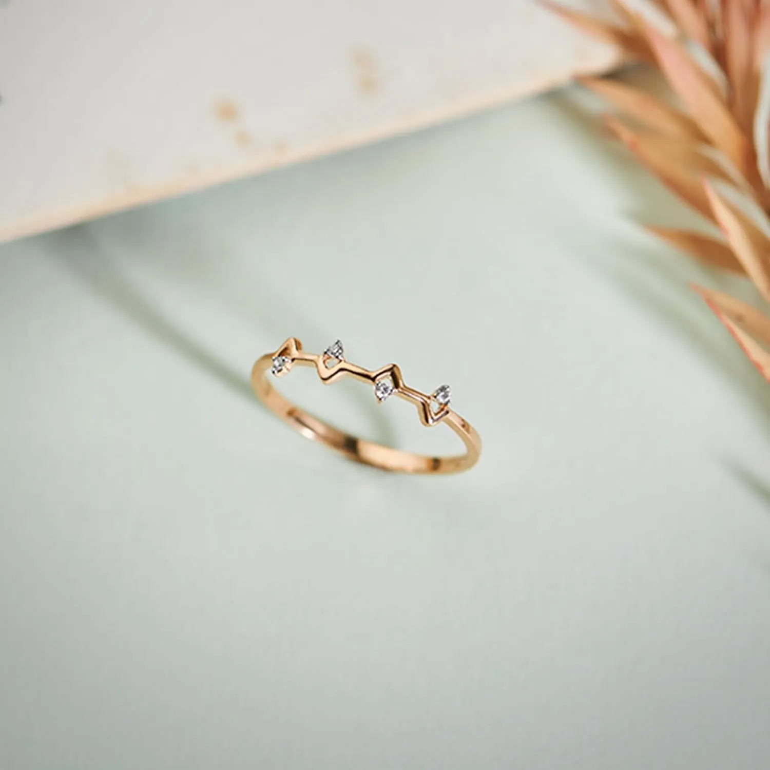 0.20 Ct Round Cut Diamond Dainty Leaf Feels Christmas Band Ring For Women Jewelry 14k Rose Gold Two Tone Plated Rom Pom Promise Ring 925 Sterling Silver Handmade Stacking Ring Gift For Her