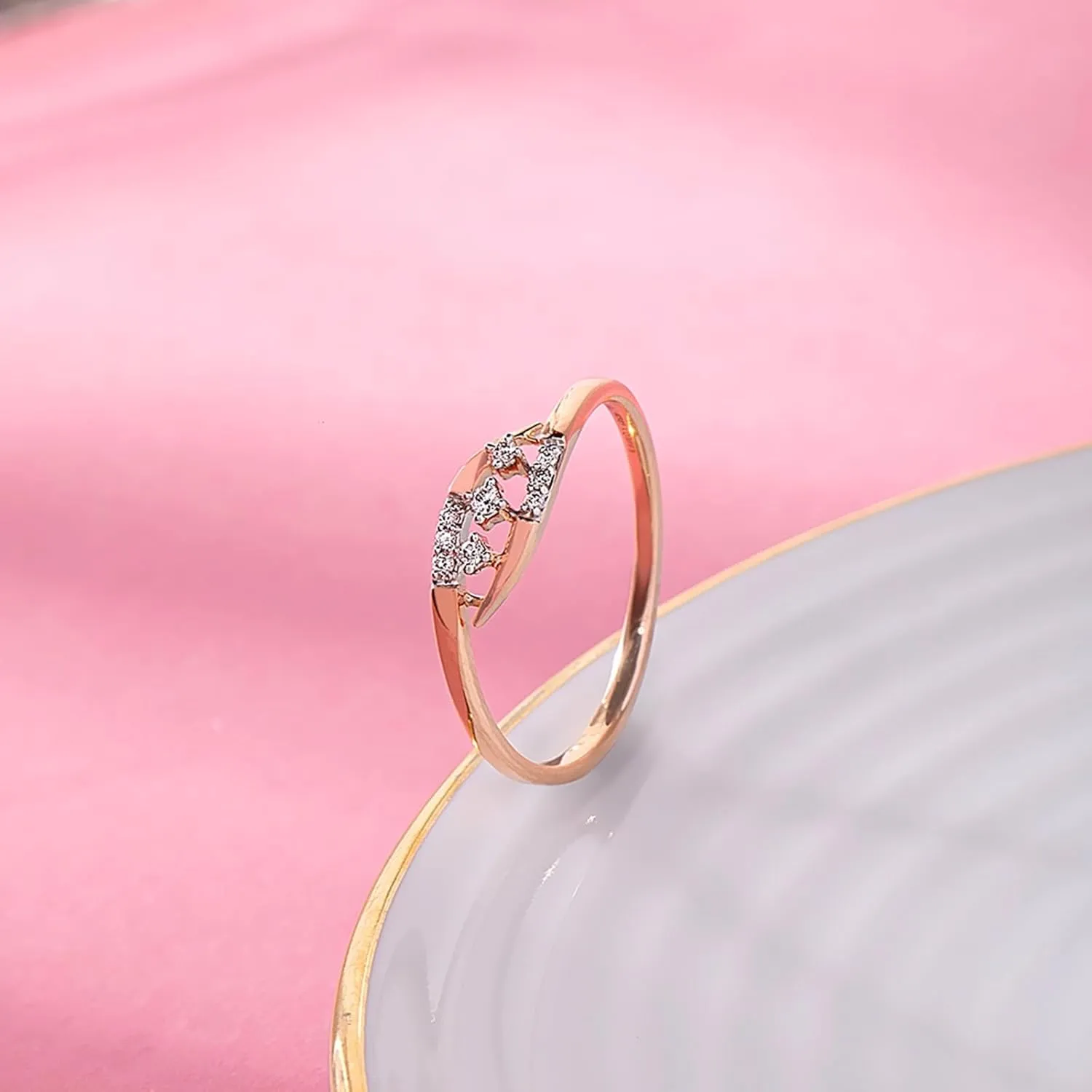 0.25 Ct Round Diamond Glitter Chic Three Stone Wedding Band Ring For Women 14k Rose Gold Two Tone Plated Dainty Bypass Ring 925 Sterling Silver Handmade Glitterati Vibe Ring Gift For Her