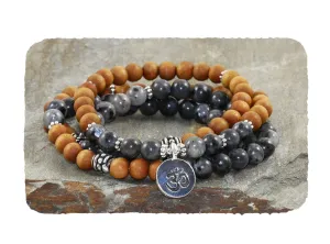 108 Sandalwood & Labradorite Mala, Yoga Wrist Mala Beads, Buddhist Mediation, Feminine Energy Intuition New Beginnings
