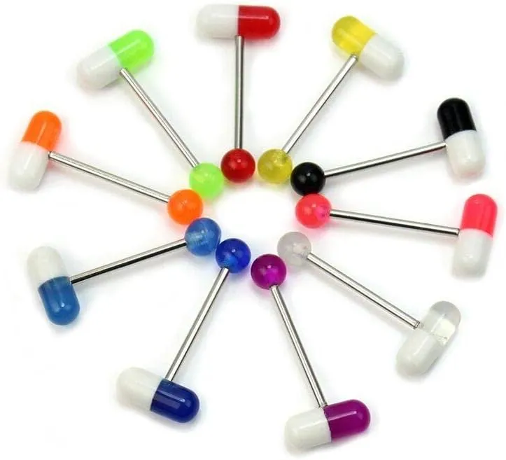 10Pcs Multicolor Stainless Steel Tongue Barbell Set - Modern Piercing Jewelry