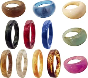 12 Pcs Resin Colorful Wide Thick Dome Knuckle Finger Stackable Joint Ring Retro Acrylic Transparent Vintage Jewelry Party Elegant Handmade Gift