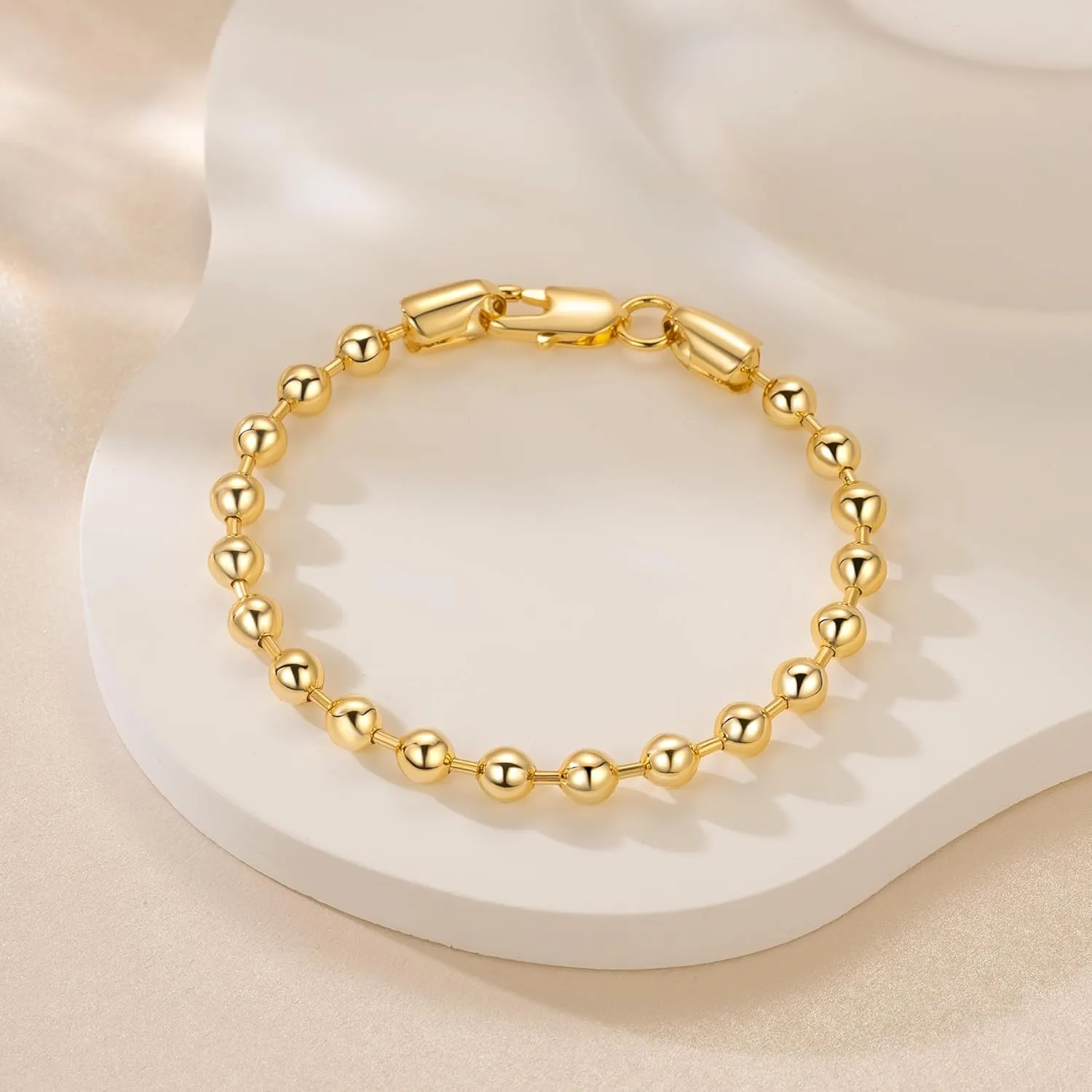 14K Gold Bracelets for Women Bracelets for Men Simple 5mm Bead Chain Bracelet for Women Gold Jewelry Presents for Men 6.5/7/7.5/8/9in