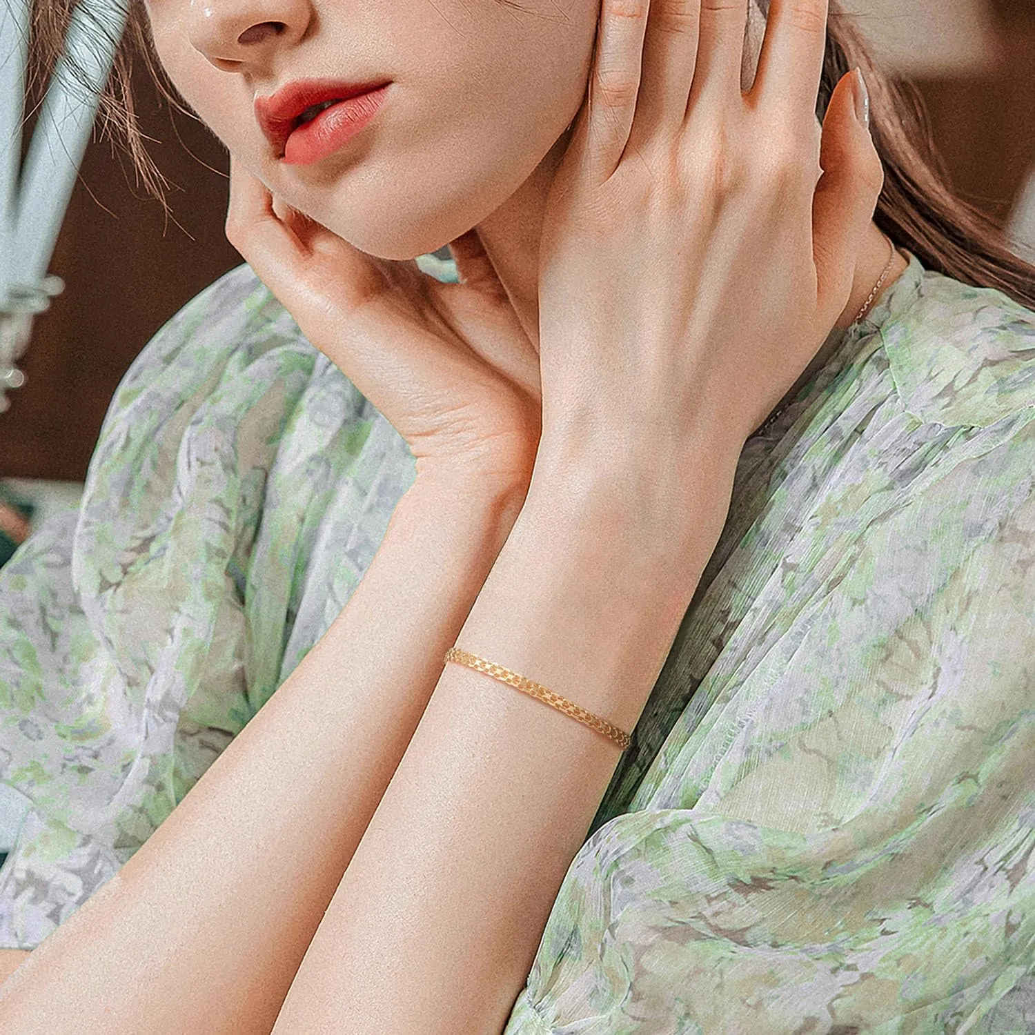 14K Gold Bracelets for Womens Bracelet Mens 14K Gold Chain Bracelet Cuban Link Chain Stackable Bracelets for women 6.5-9in