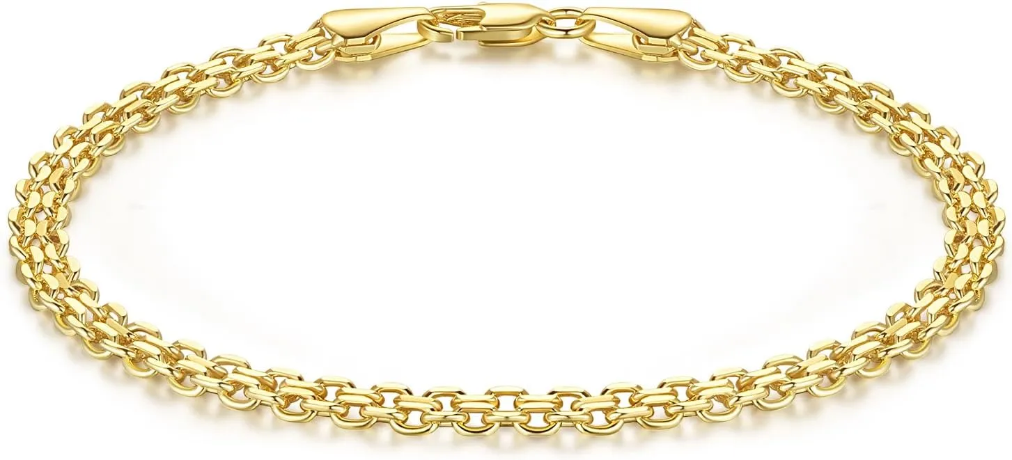14K Gold Bracelets for Womens Bracelet Mens 14K Gold Chain Bracelet Cuban Link Chain Stackable Bracelets for women 6.5-9in