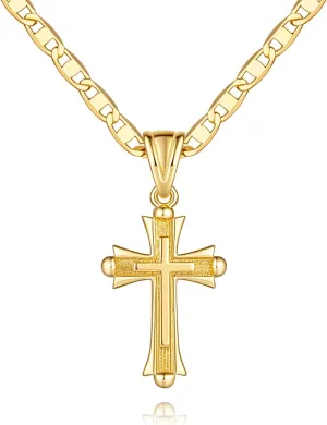 14K Gold Cross Necklaces for Women Double Pendant Gold Chain Necklaces Non-Tarnish Cross Jewelry Women Gifts for Women Mariner/Cable Chains