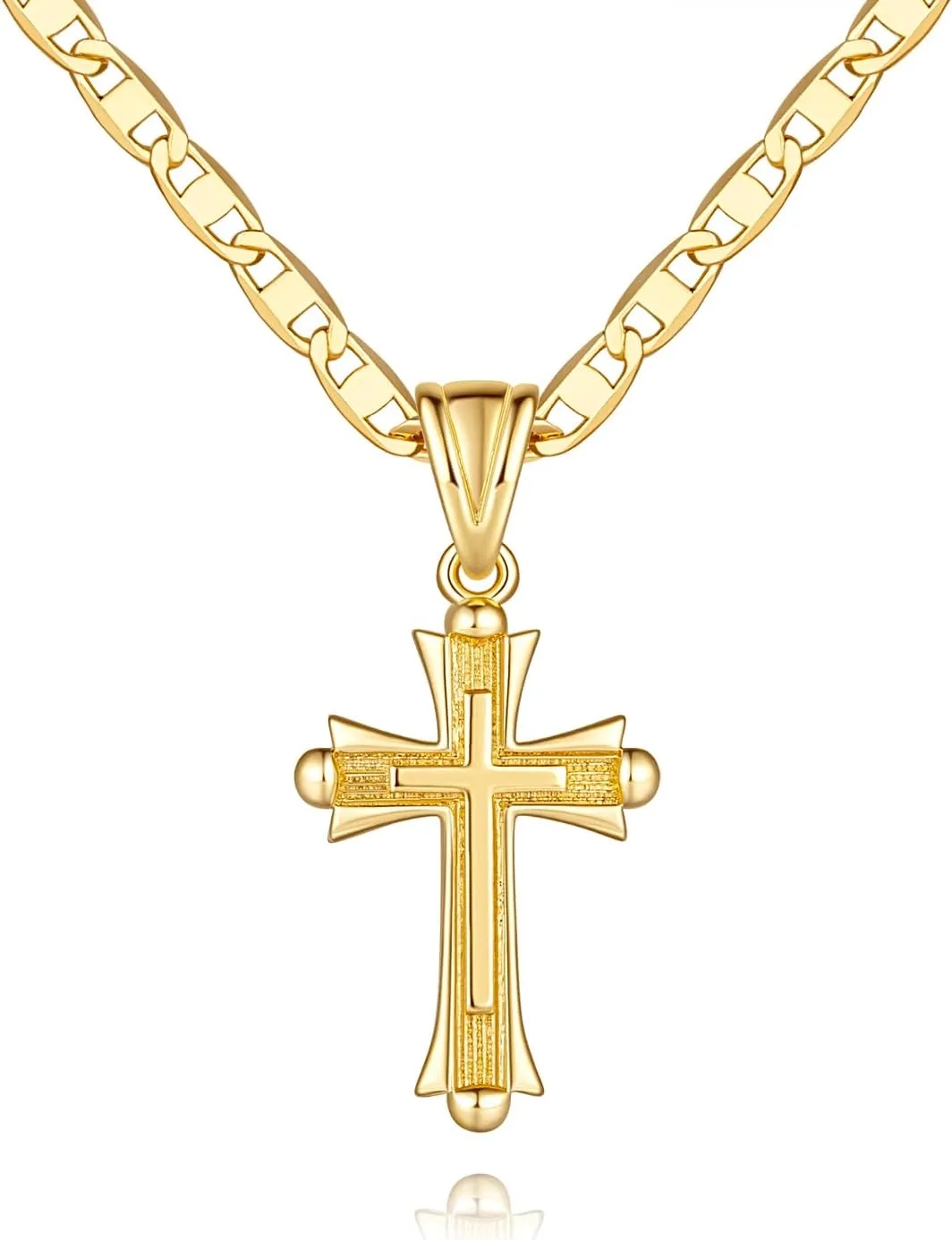 14K Gold Cross Necklaces for Women Double Pendant Gold Chain Necklaces Non-Tarnish Cross Jewelry Women Gifts for Women Mariner/Cable Chains