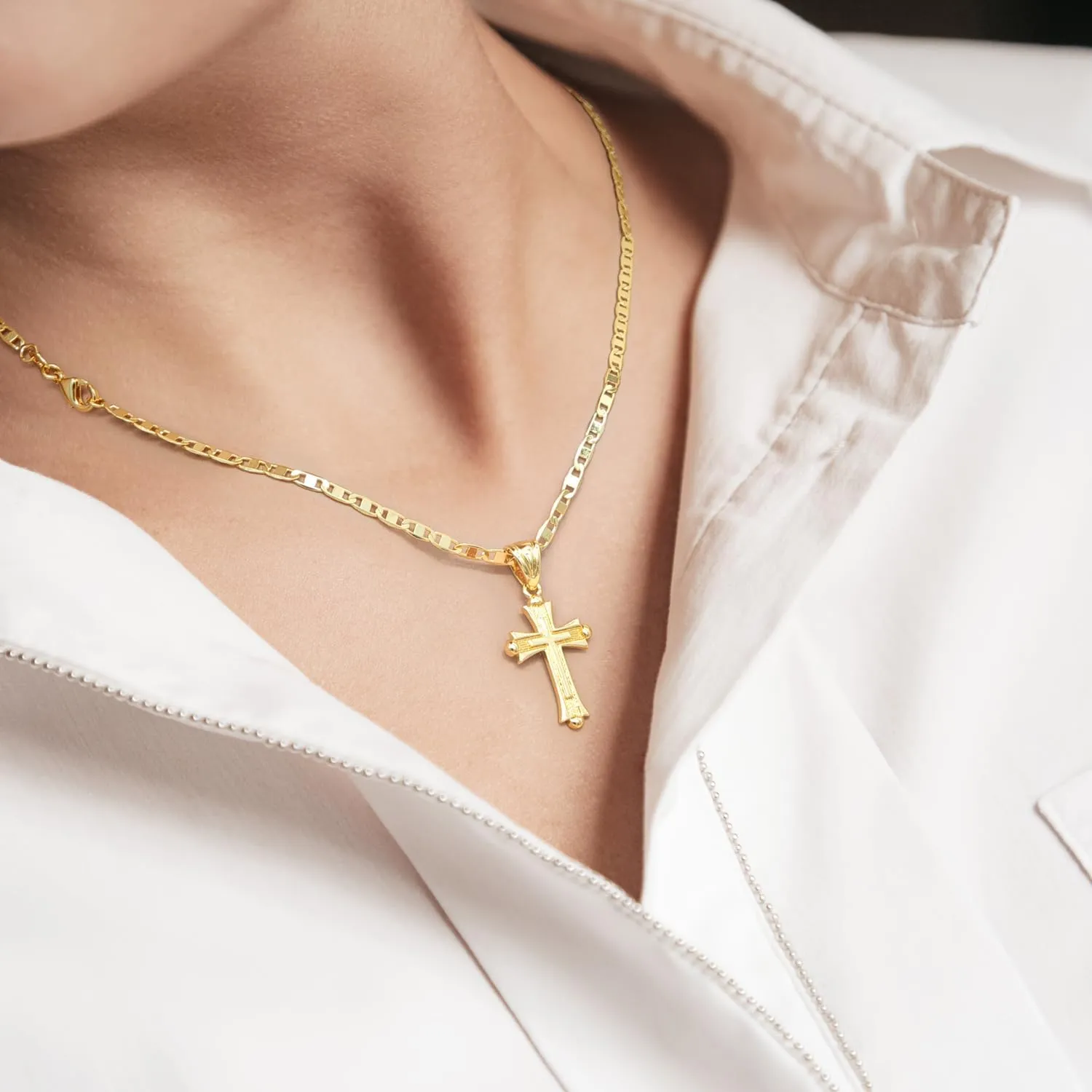 14K Gold Cross Necklaces for Women Double Pendant Gold Chain Necklaces Non-Tarnish Cross Jewelry Women Gifts for Women Mariner/Cable Chains