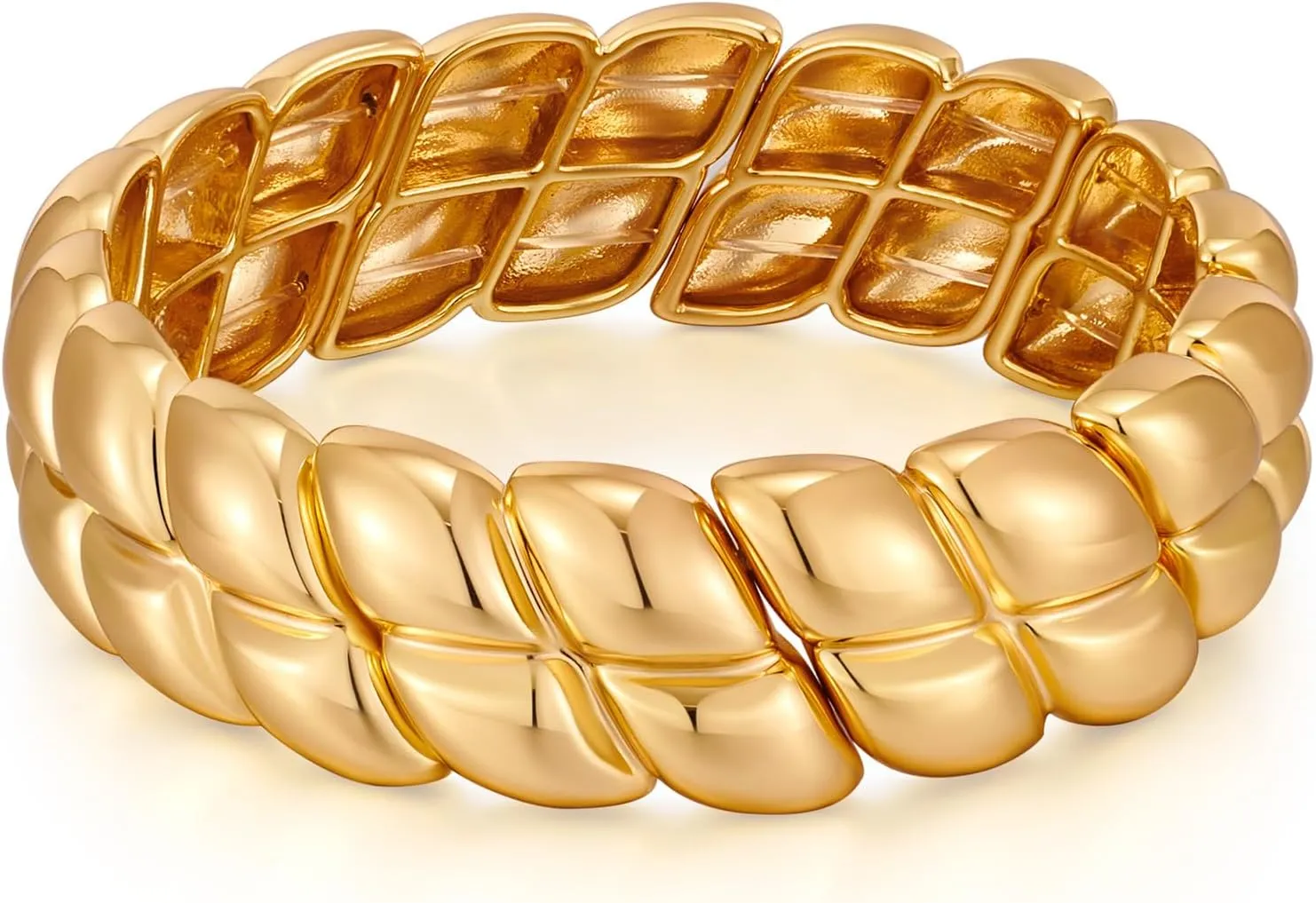 14K Gold Plated Wide Stretch Bracelets for Women Gold Polished Wide Square Bracelets Simple Generous Bracelets Bangle Bracelet Jewelry