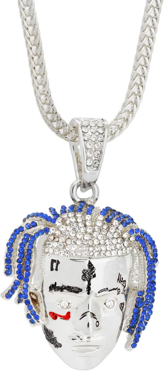 14k White Gold Plated Hip Hop Rapper Exquisite Tentacion R.I.P Pendant Franco Chain 24" Necklace