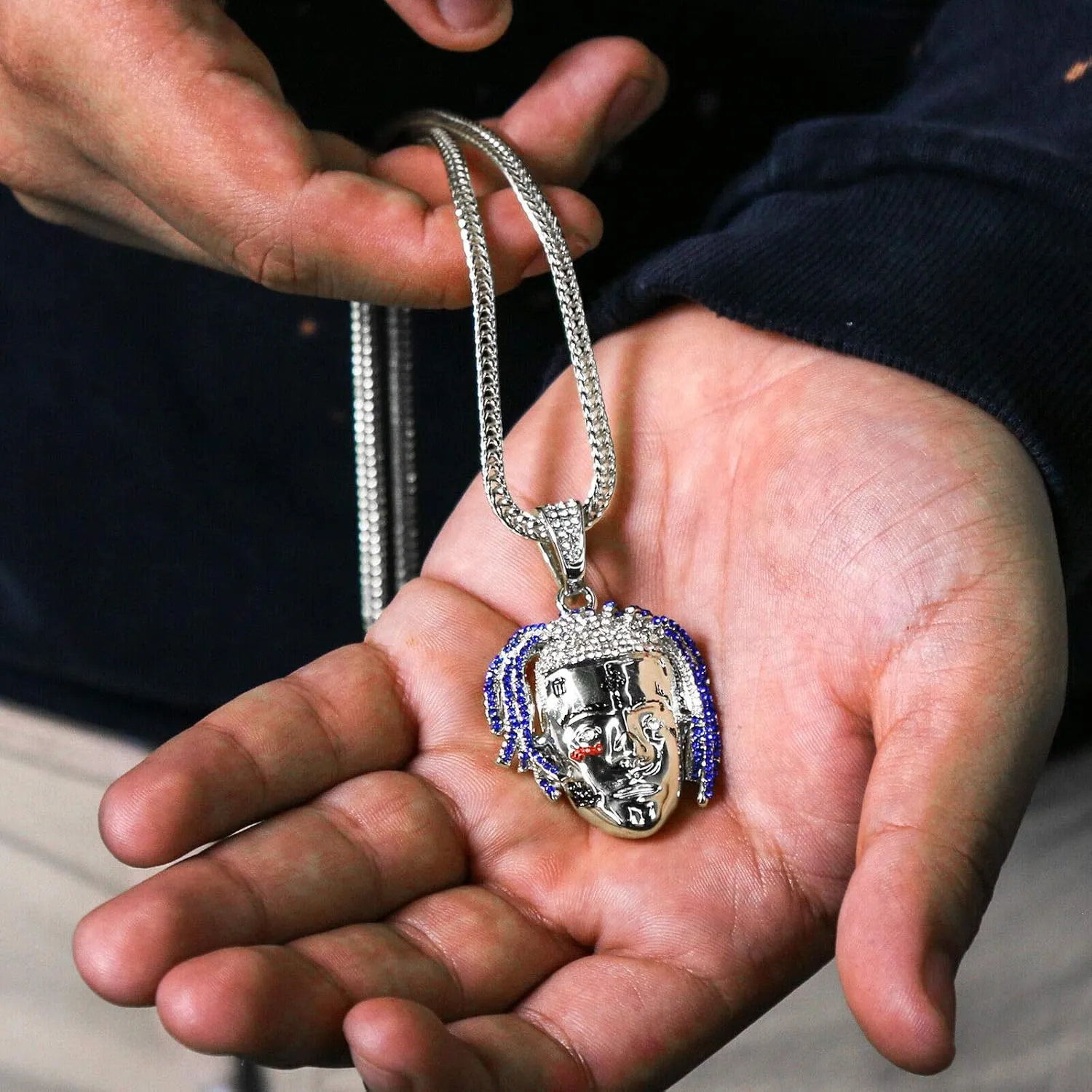 14k White Gold Plated Hip Hop Rapper Exquisite Tentacion R.I.P Pendant Franco Chain 24" Necklace