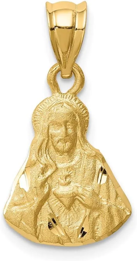 14K Yellow Gold Brushed & Shiny-Cut Jesus Pendant