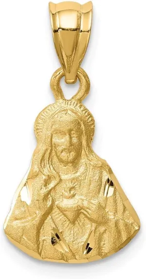 14K Yellow Gold Brushed & Shiny-Cut Jesus Pendant