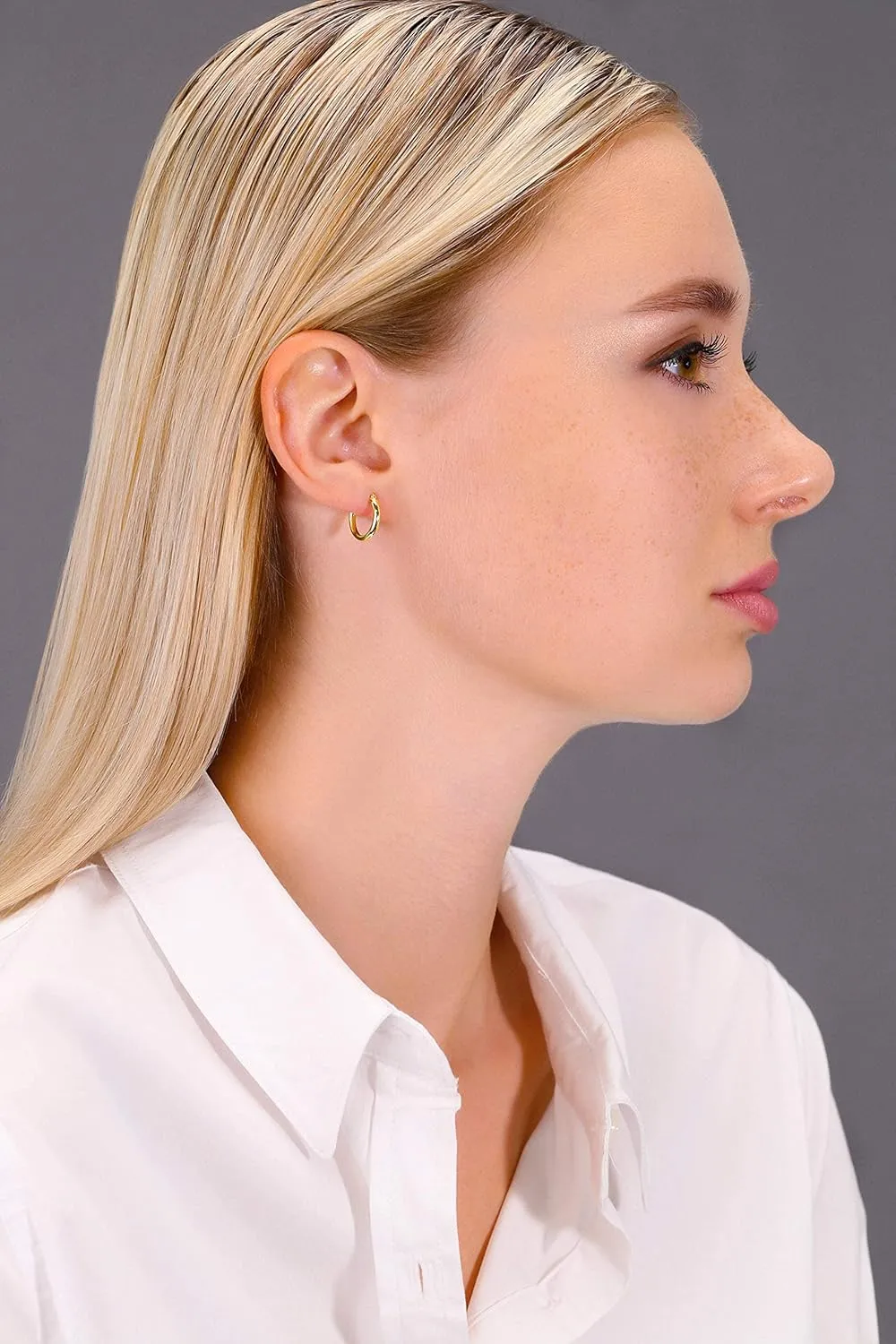 14k Yellow Gold Classic Shiny Polished Round Hoop Earrings, 2mm tube