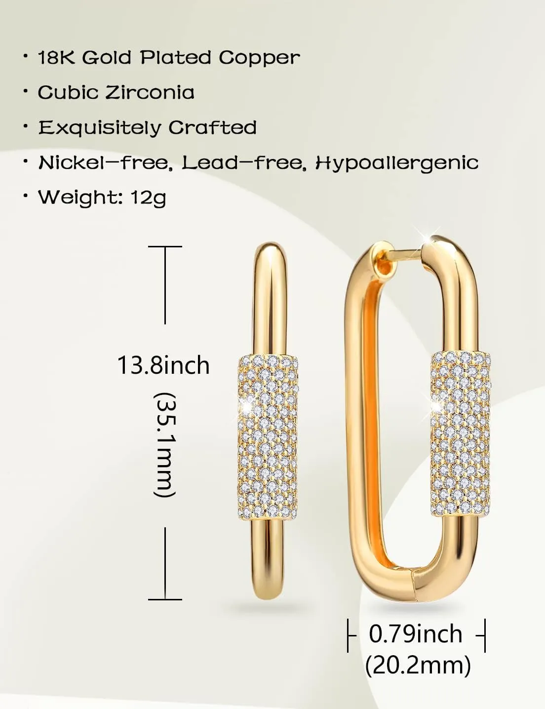 18K Gold Plated Dainty U Shape Huggie Earring for Women, Cubic Zirconia O Huggie Hoop Earrings, Hypoallergenic, Gifting, Everyday Wear