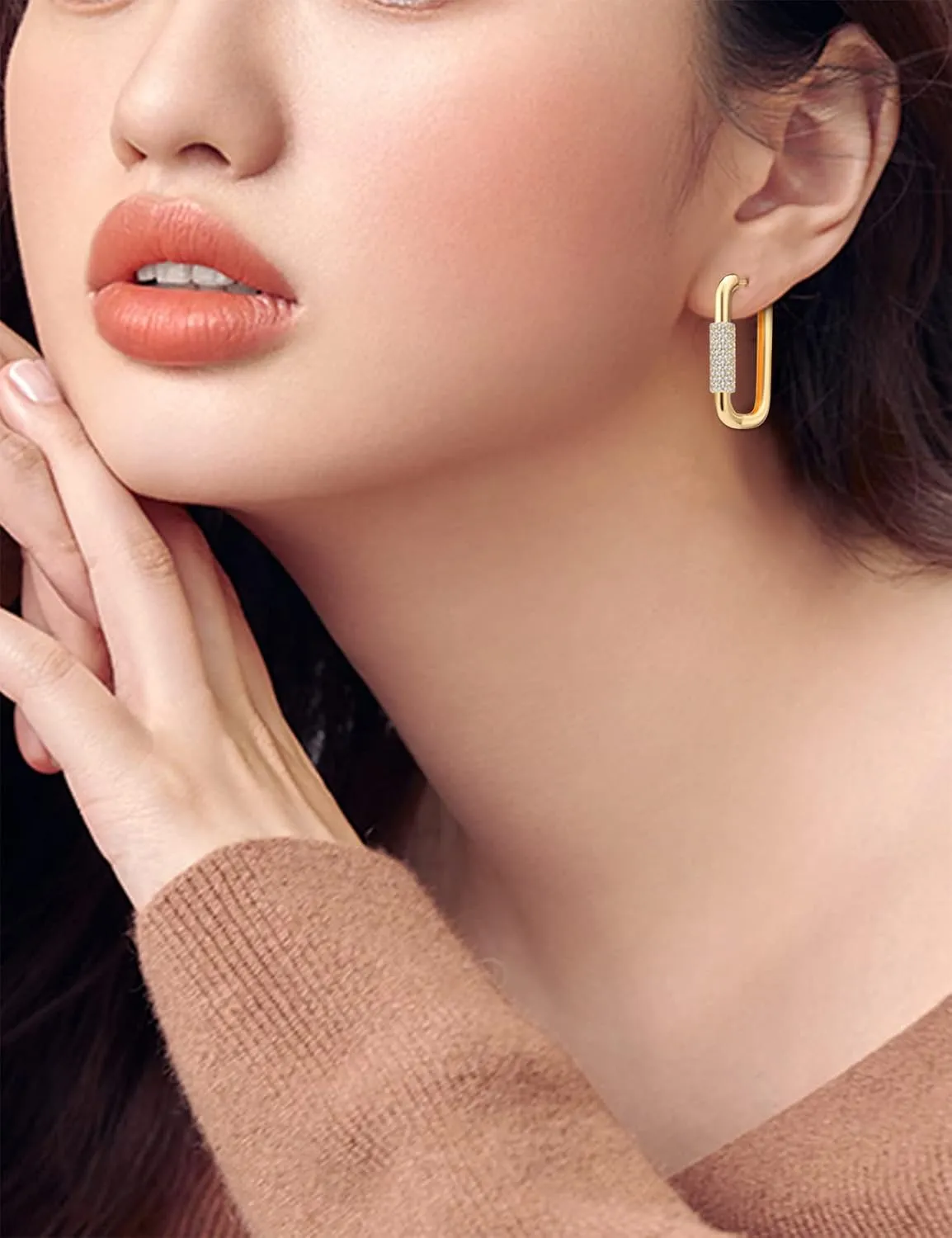18K Gold Plated Dainty U Shape Huggie Earring for Women, Cubic Zirconia O Huggie Hoop Earrings, Hypoallergenic, Gifting, Everyday Wear