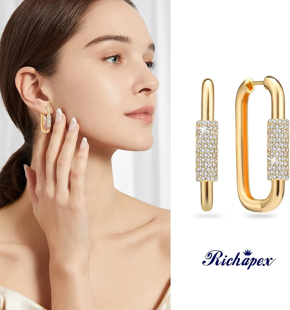 18K Gold Plated Dainty U Shape Huggie Earring for Women, Cubic Zirconia O Huggie Hoop Earrings, Hypoallergenic, Gifting, Everyday Wear