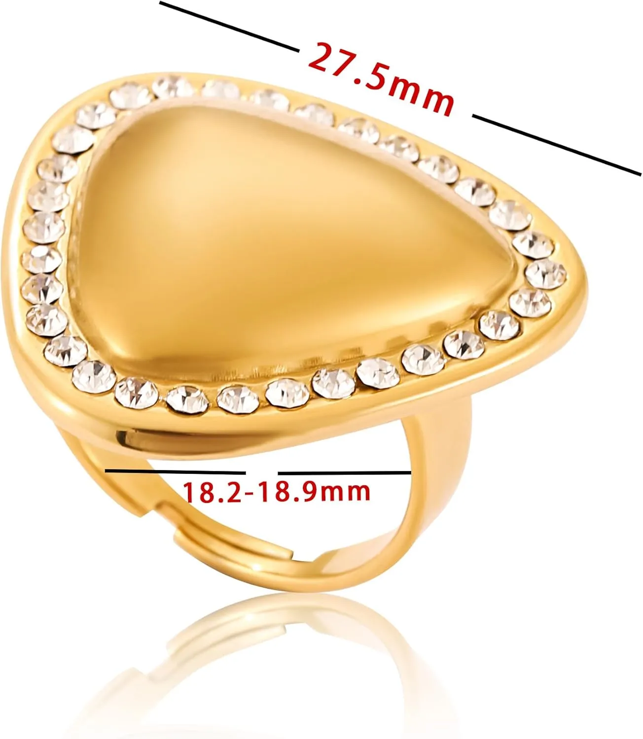 18K Gold Ring Elegant Heart Cocktail Rings for Women Non Tarnish- Adjustable and Stackable Diamond-Studded Finger Ring in Gift Box