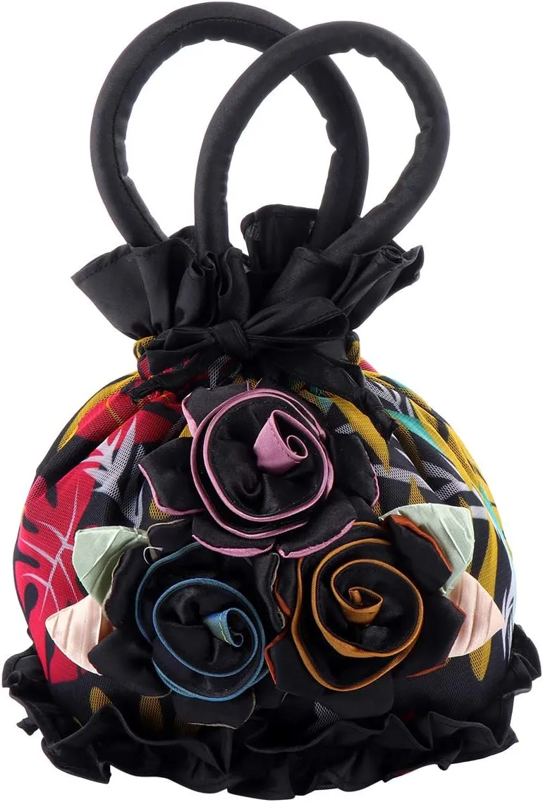 1pc Handbag Tote Bags for Women Lace Bucket Bag Black Clutch Purses Evening for Women Vintage Clutch Purse The Flowers Fabric Cloth