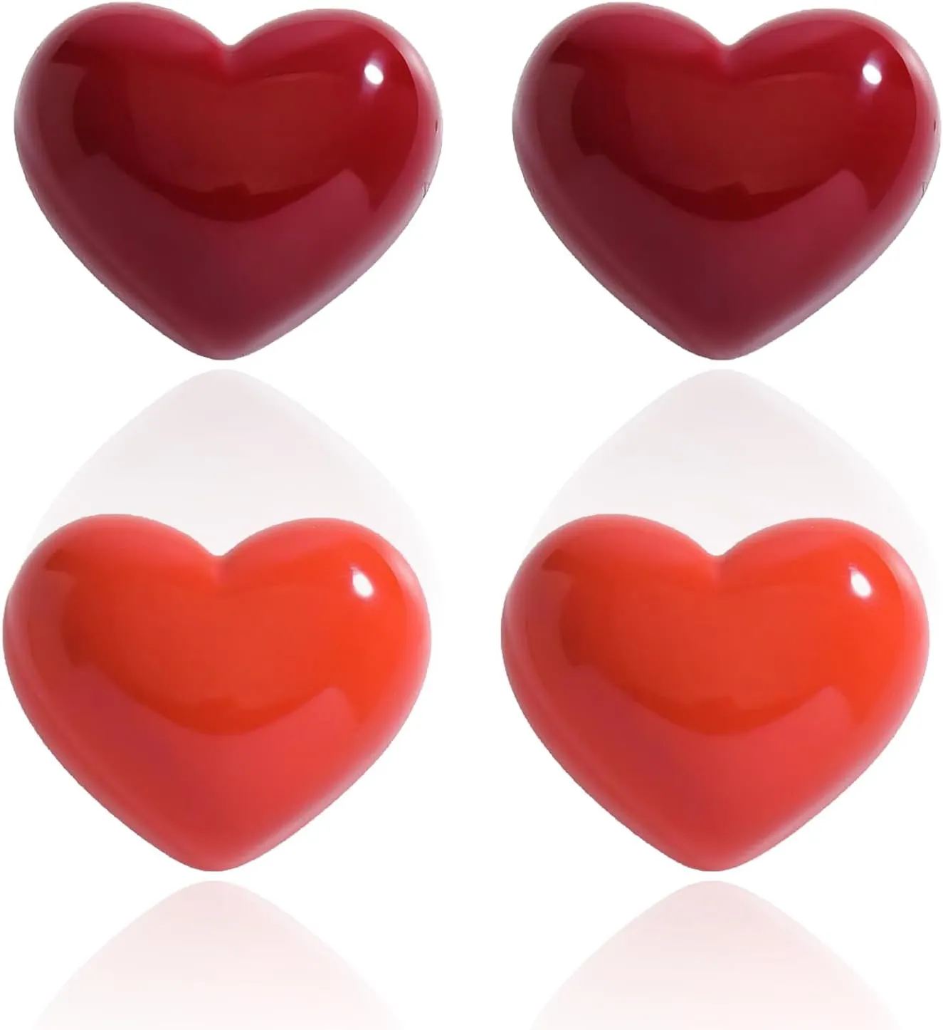 2 Pairs of Red Heart Stud Earrings for Women, Romantic Love Heart-Shaped Studs for Her Birthdays Everyday Wear Jewelry Gifts