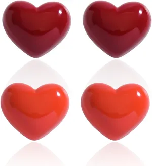 2 Pairs of Red Heart Stud Earrings for Women, Romantic Love Heart-Shaped Studs for Her Birthdays Everyday Wear Jewelry Gifts