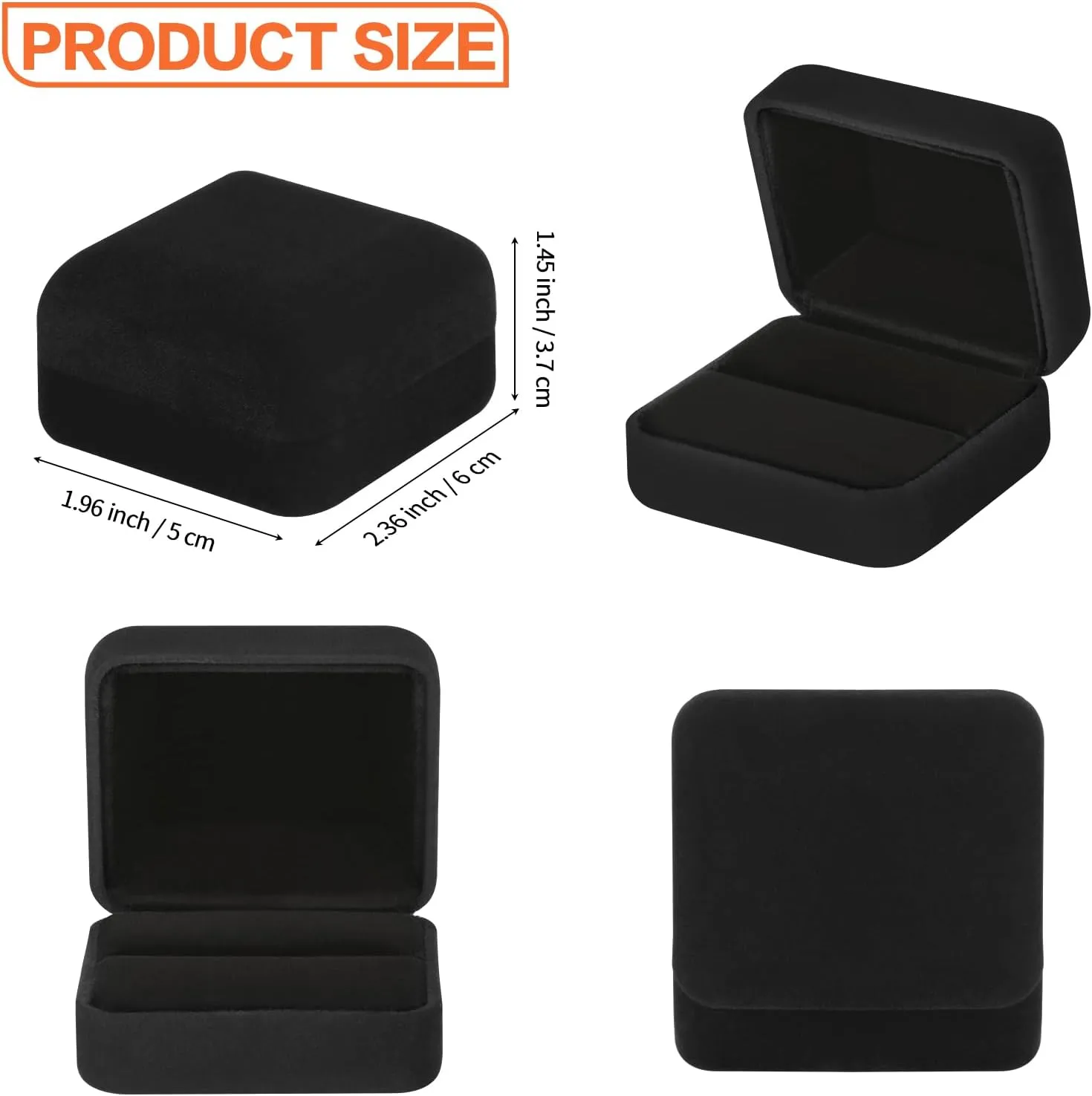 2 Pieces Velvet Metal Wedding Ring Box, Elegant Jewelry Earring Studs Gift Box for Women Girl, Ring Holder Case for Engagement Proposal, Anniversary, Bridal Party Decor (Black)
