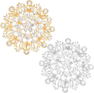 2 Pieces Vintage Austrian Crystal Rhinestone Flower Brooches Golden Silver Plated Large Flower Shape Brooch Pins for Women Wedding Banquet Anniversary Christmas