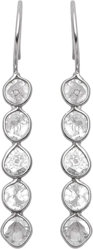 2.00 CTW Natural Diamond Polki Statement Dangles 925 Sterling Silver Platinum Plated Everyday Handmade Slice Diamond Earrings