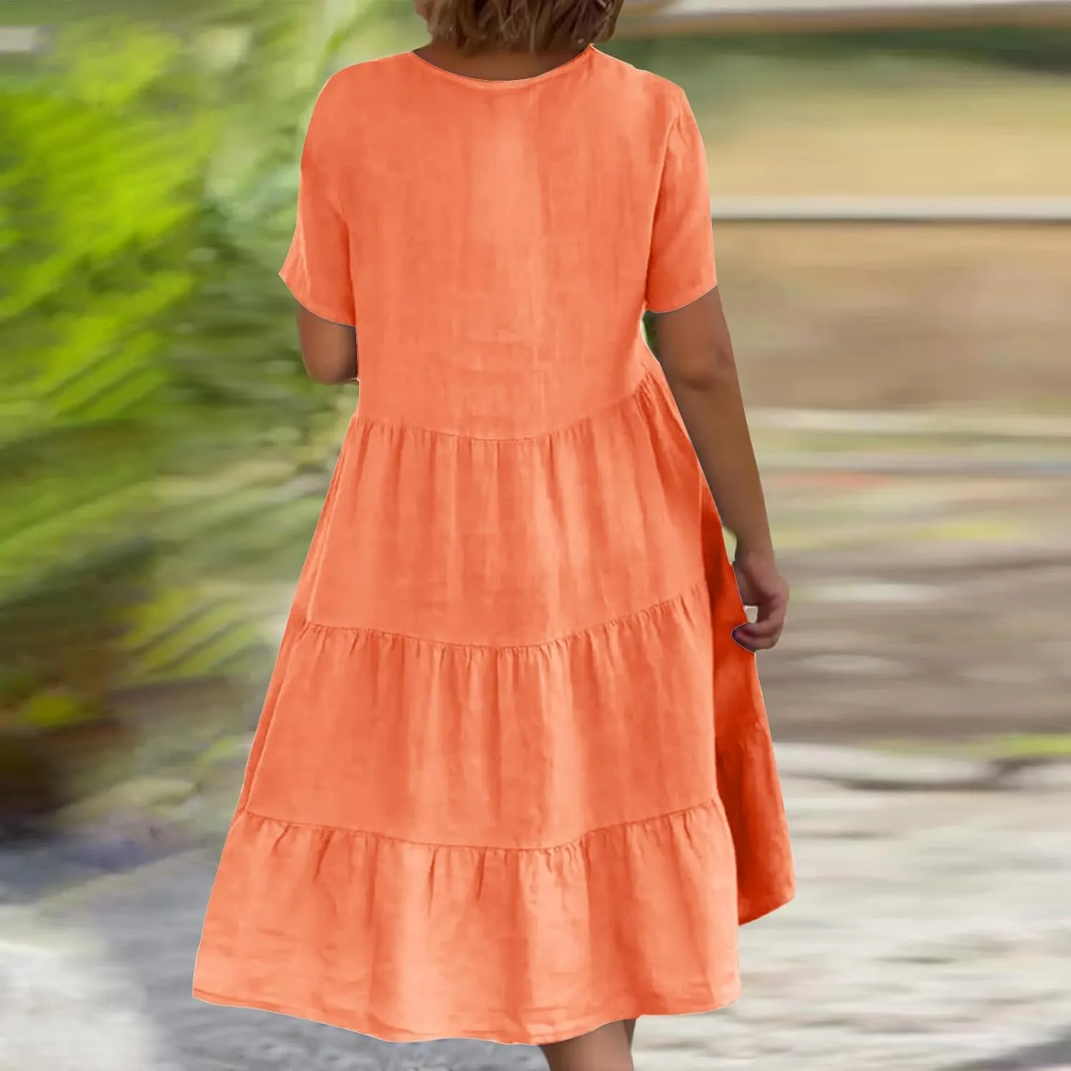 2024 Summer Dress for Women Plus Size Casual V Neck Short Sleeve Tiered Dress Swing Midi Dress A-Line Party Dresses