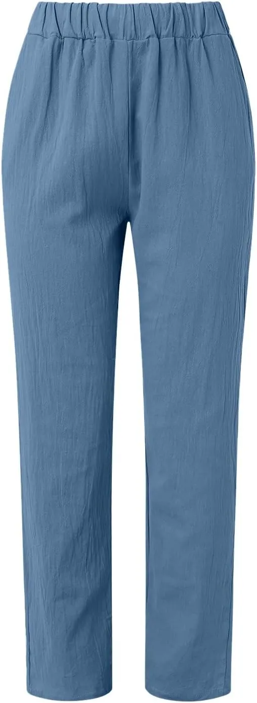 2024 Womens Wide Leg Cropped Pants Cotton Linen Summer Beach Pants Trendy Casual Capri Yoga Pants Breathable Palazzo Pants