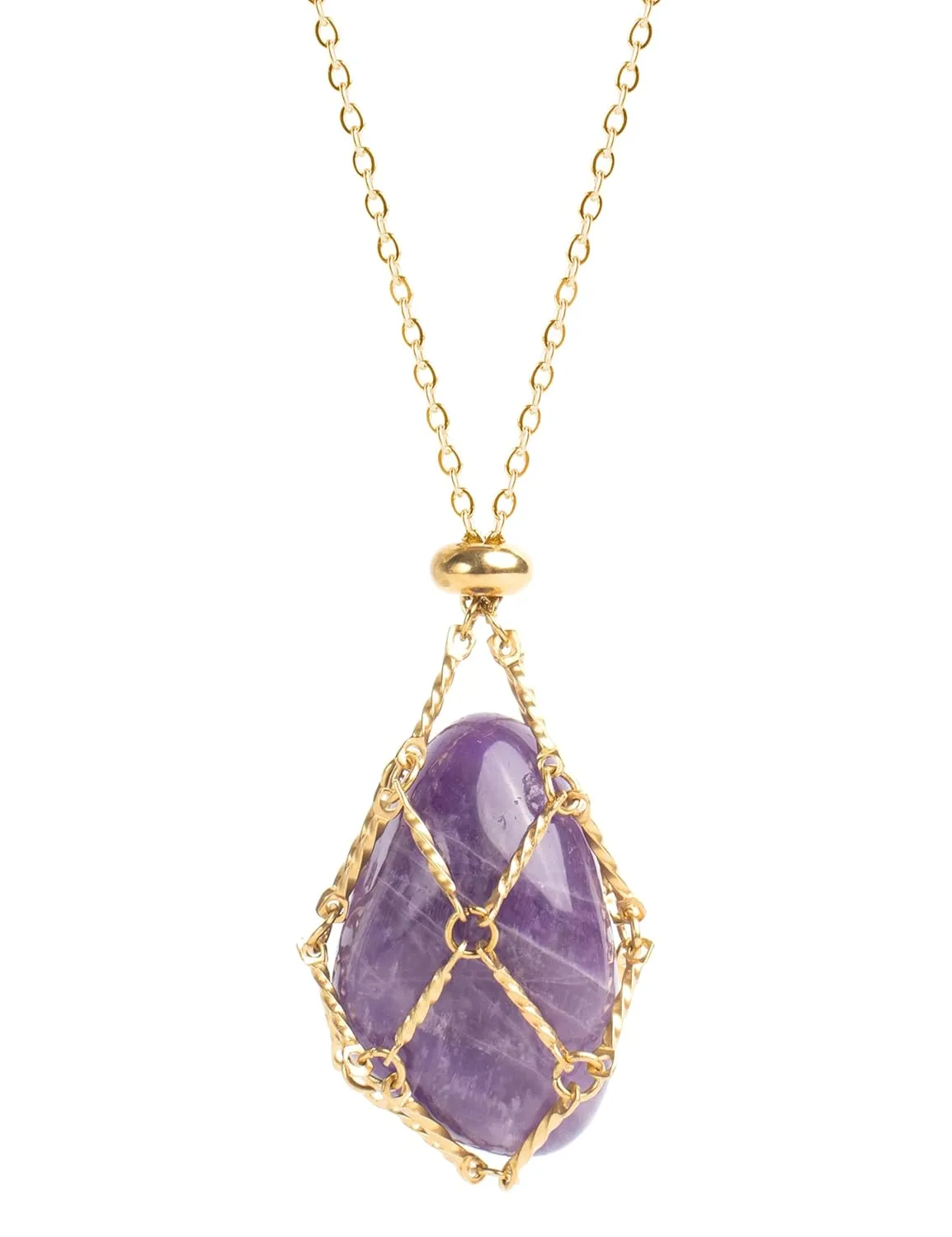 22Inch Interchangeable Crystal Holder Necklace Stainless Steel GemStones Cage Necklace Trendy Pendant Necklace for Women Men Necklace Holder for Healing Crystal (Gold-Artistic)