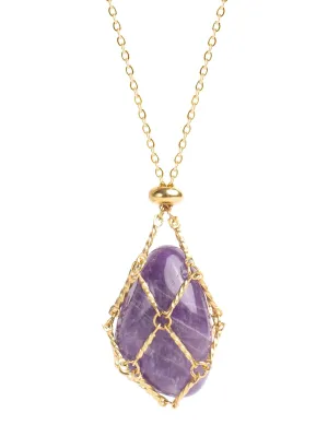 22Inch Interchangeable Crystal Holder Necklace Stainless Steel GemStones Cage Necklace Trendy Pendant Necklace for Women Men Necklace Holder for Healing Crystal (Gold-Artistic)