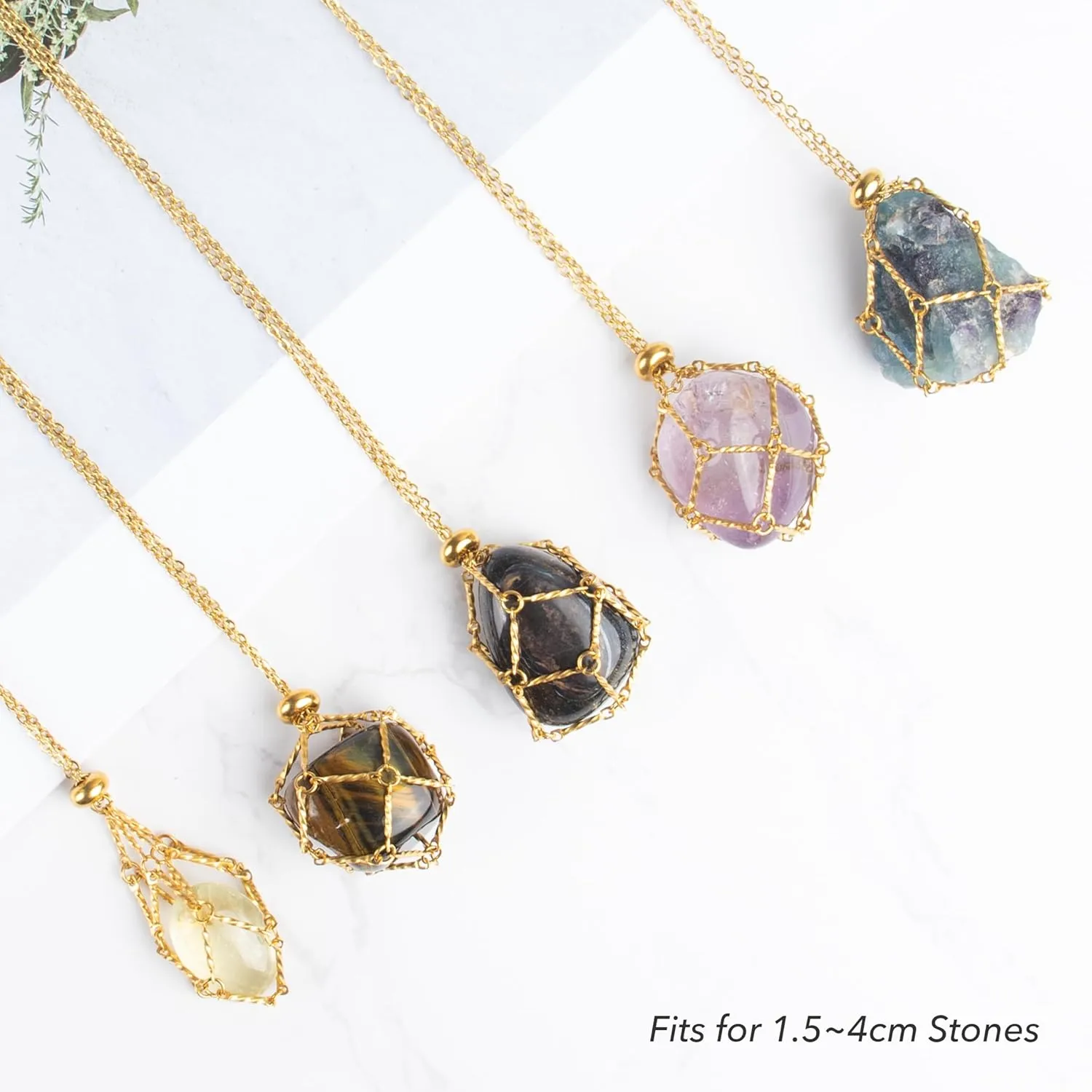 22Inch Interchangeable Crystal Holder Necklace Stainless Steel GemStones Cage Necklace Trendy Pendant Necklace for Women Men Necklace Holder for Healing Crystal (Gold-Artistic)