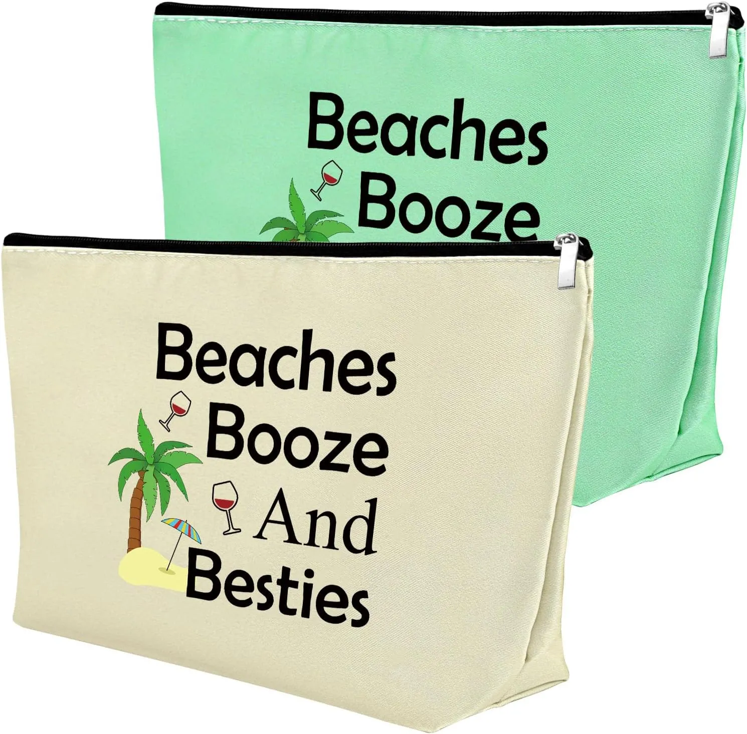 2Pcs Beach Gifts for Women Makeup Bag Beach Lover Gifts Funny Vacation Gift Cosmetic Bag Beach Themed Gift for Girl Bestie Birthday Christmas Graduation Gift for Beach Lover Travel Pouch (Green,Beige)