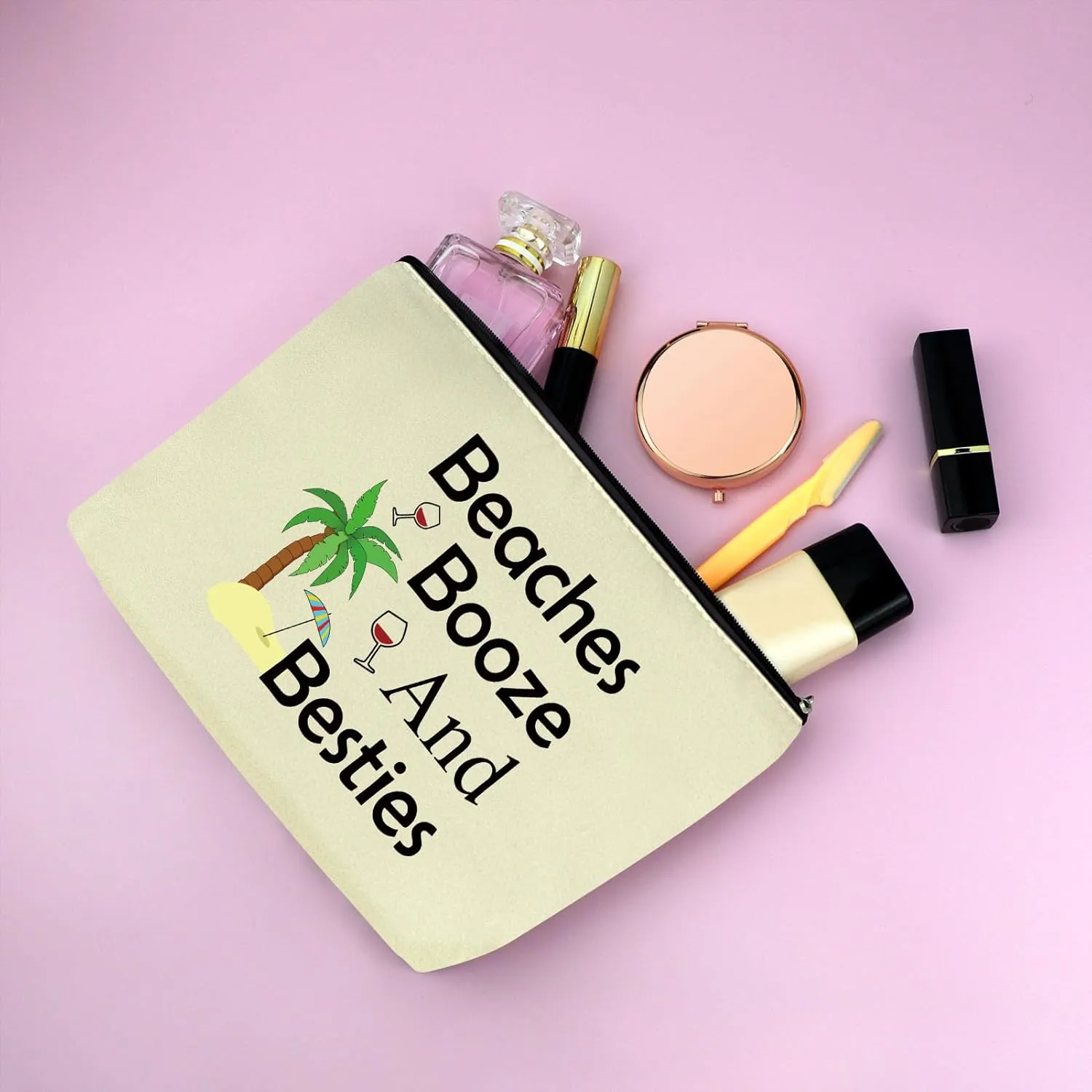 2Pcs Beach Gifts for Women Makeup Bag Beach Lover Gifts Funny Vacation Gift Cosmetic Bag Beach Themed Gift for Girl Bestie Birthday Christmas Graduation Gift for Beach Lover Travel Pouch (Green,Beige)