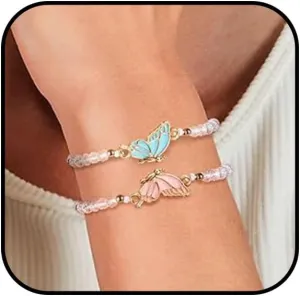 2PCS Butterfly Friendship Bracelet for Women Bff Bracelets Butterfly Pairing Bracelet Handmade Charm Woven Rope Adjustable Best Friend Butterflys Bracelets Jewel
