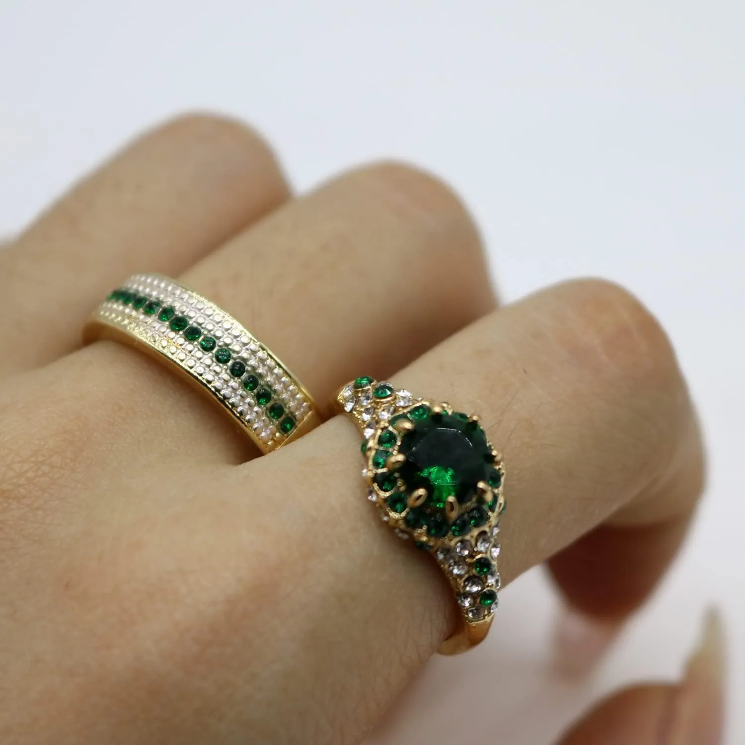 2Pcs Crystal Flower Cocktail Rings Elegant Rhinestone Floral Engagement Wedding Statement Rings Uniquely Fashion Jewelry for WomenGift Rose Gold