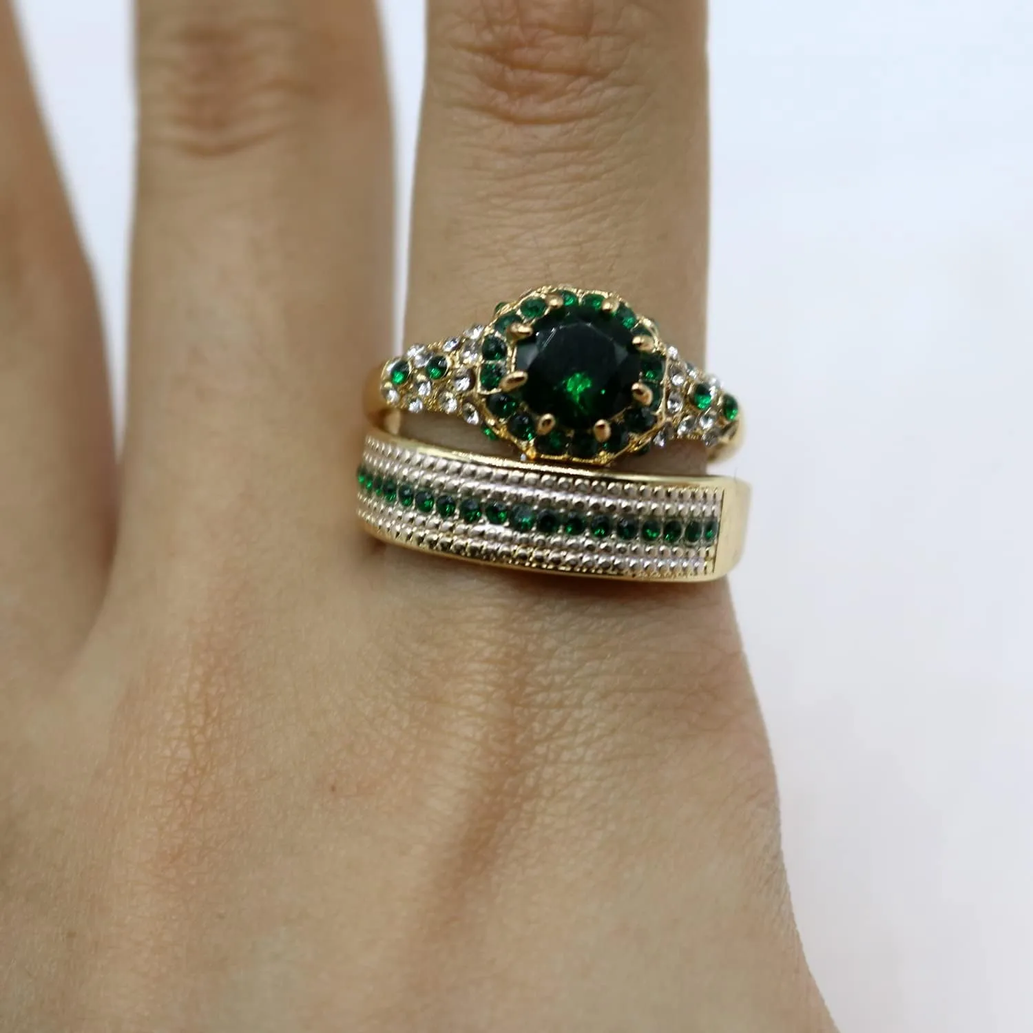 2Pcs Crystal Flower Cocktail Rings Elegant Rhinestone Floral Engagement Wedding Statement Rings Uniquely Fashion Jewelry for WomenGift Rose Gold
