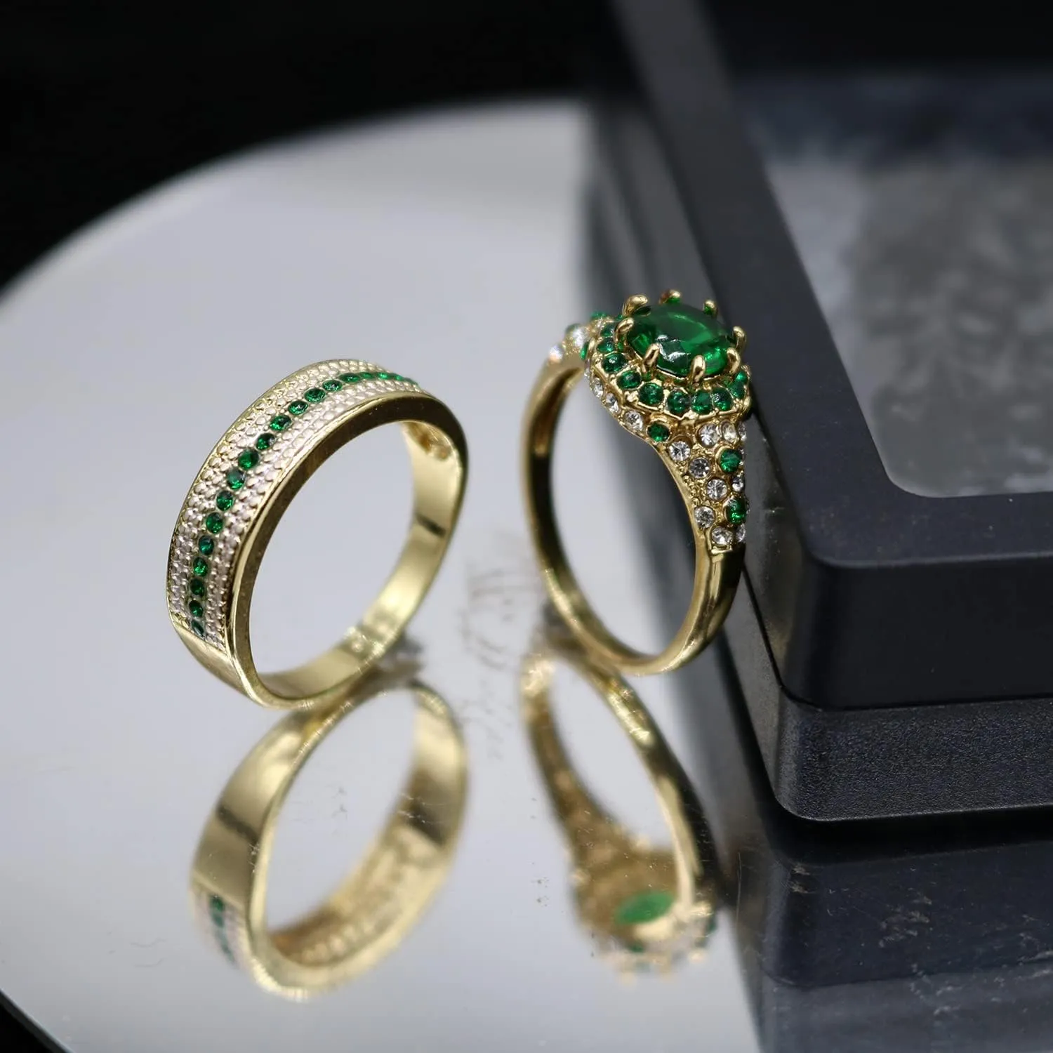 2Pcs Crystal Flower Cocktail Rings Elegant Rhinestone Floral Engagement Wedding Statement Rings Uniquely Fashion Jewelry for WomenGift Rose Gold