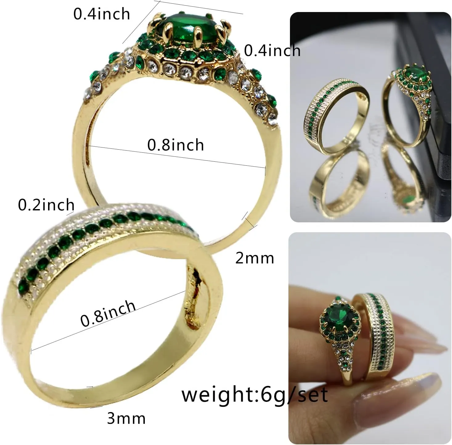 2Pcs Crystal Flower Cocktail Rings Elegant Rhinestone Floral Engagement Wedding Statement Rings Uniquely Fashion Jewelry for WomenGift Rose Gold