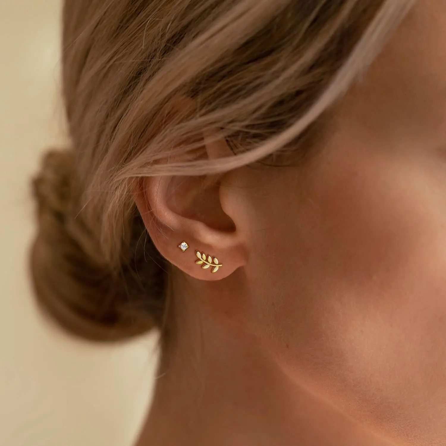 3 Pairs 14k CZ Gold Huggie Hoop Cartilage Earrings Set: Dainty CZ Stud Trendy Dangle Pearl Hoop Earrings Hypoallergenic Leaf Piercing Climber Huggie Earring for Women Gold Jewelry for Everyday