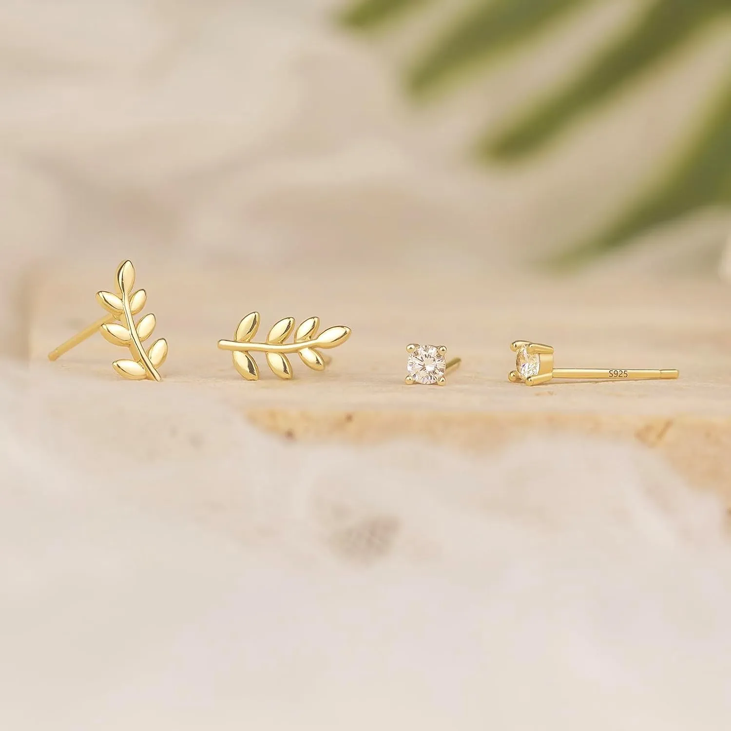 3 Pairs 14k CZ Gold Huggie Hoop Cartilage Earrings Set: Dainty CZ Stud Trendy Dangle Pearl Hoop Earrings Hypoallergenic Leaf Piercing Climber Huggie Earring for Women Gold Jewelry for Everyday