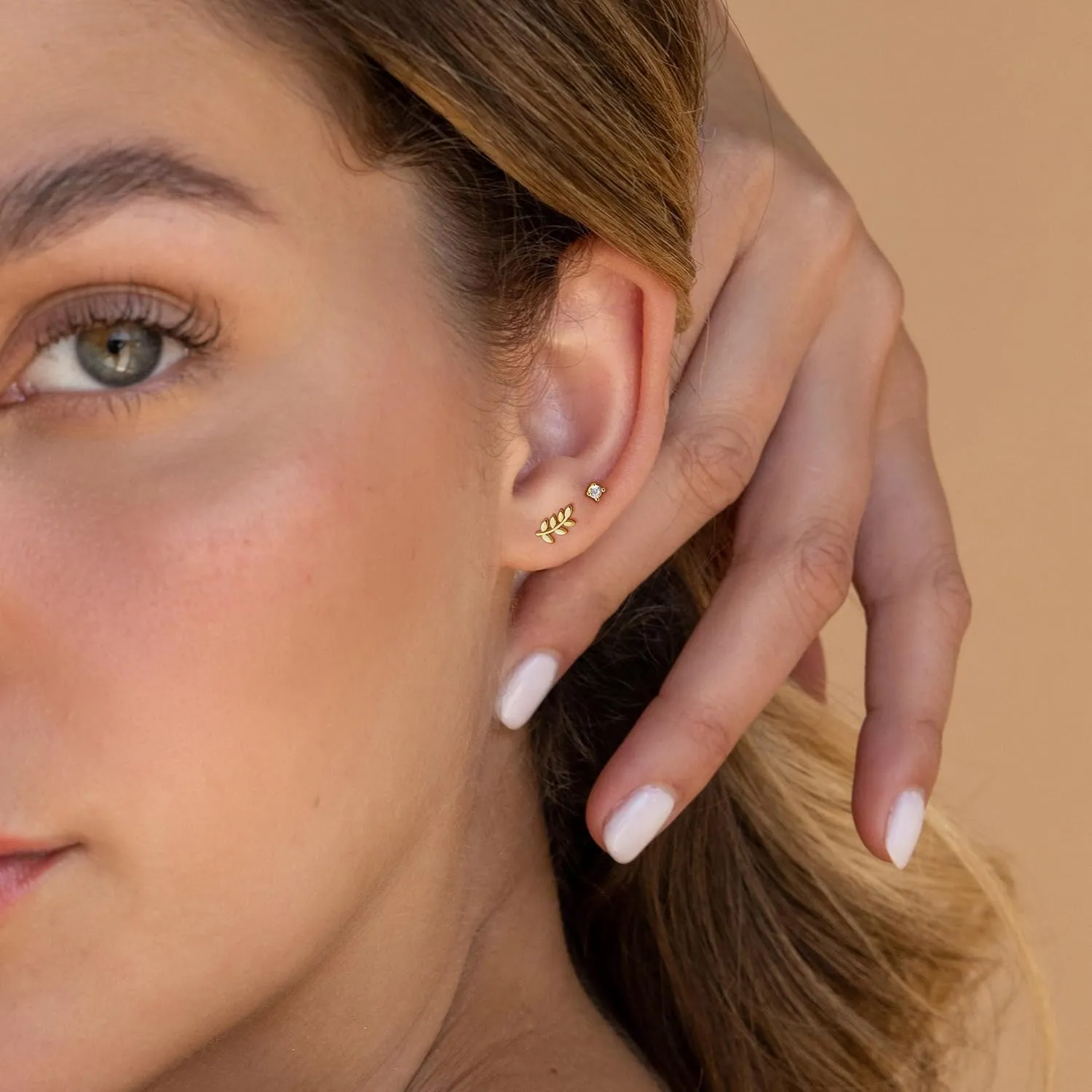 3 Pairs 14k CZ Gold Huggie Hoop Cartilage Earrings Set: Dainty CZ Stud Trendy Dangle Pearl Hoop Earrings Hypoallergenic Leaf Piercing Climber Huggie Earring for Women Gold Jewelry for Everyday