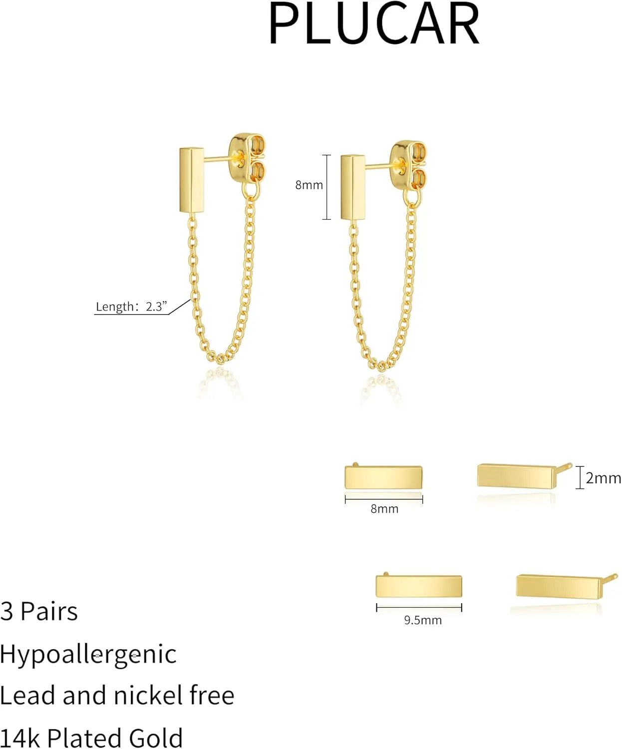 3 Pairs Women's 14K Gold Plated Hoop Earrings - Cubic Zirconia, Everyday Wear