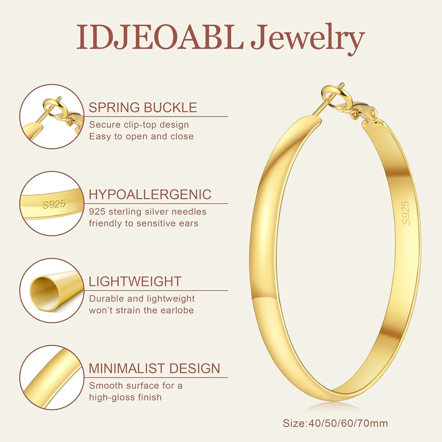 5mm Wide Gold Hoop Earrings for Women Trendy 14K Gold Plated Large Big Flat Hoop Earrings Non Tarnish Everyday Earrings Jewelry for Women