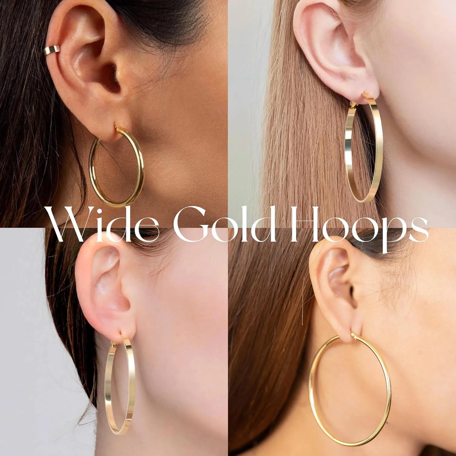 5mm Wide Gold Hoop Earrings for Women Trendy 14K Gold Plated Large Big Flat Hoop Earrings Non Tarnish Everyday Earrings Jewelry for Women