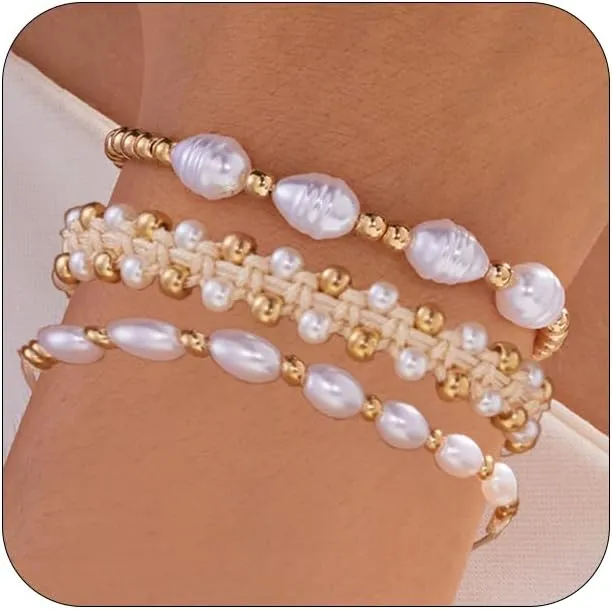5PC Gold Bracelets for Women, 14K Gold Beaded Bracelets Adjustable Stretchy Bracelets Stack for Women Bead Ball Bracelet Sets Trendy Jewelry Birthday Gift