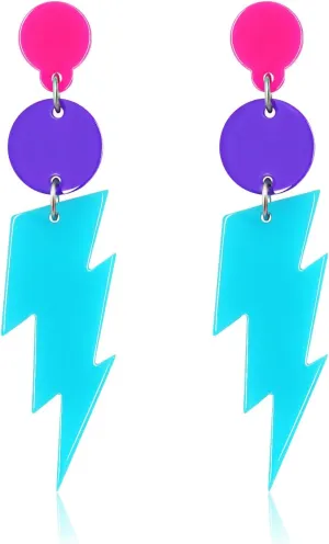 80s 90s Earrings for Women Colorful Lightning Acrylic Drop Earrings Neon Earrings Bulk for 80's 90's Outfit Glow Party Halloween 80s Accessories Jewelry