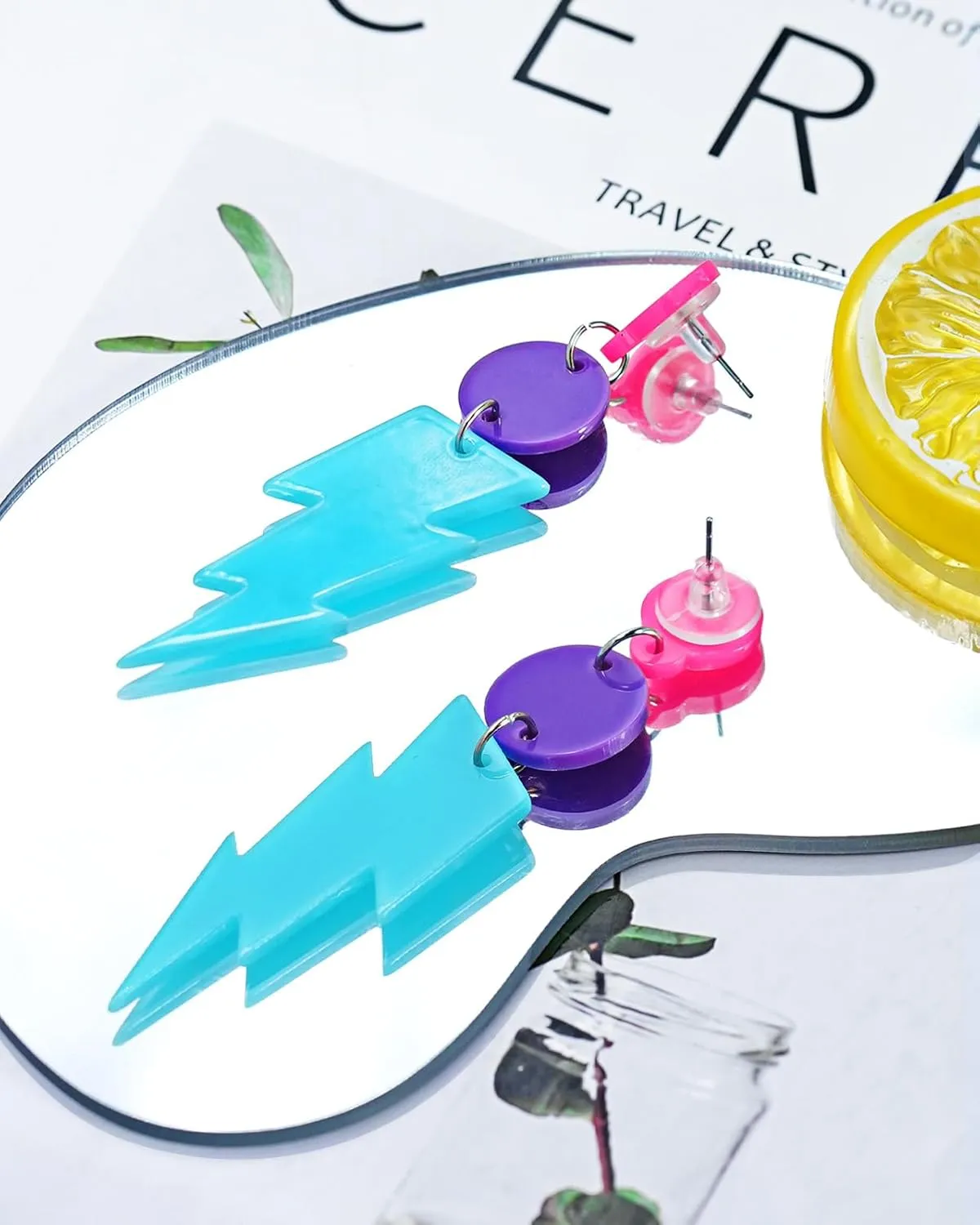 80s 90s Earrings for Women Colorful Lightning Acrylic Drop Earrings Neon Earrings Bulk for 80's 90's Outfit Glow Party Halloween 80s Accessories Jewelry