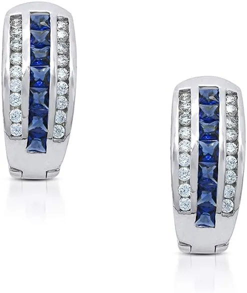 925 Sterling Silver 14K Gold Plated With Cubic Zirconia and Blue Sapphire C Shaped Huggie Earrings in Rose Gold, White Gold and Yellow Gold (Rose Gold Plated)