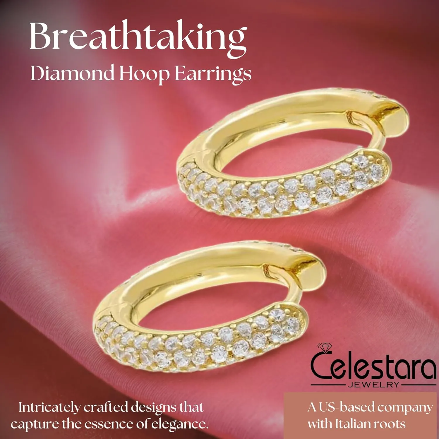 925 Sterling Silver CZ Diamond Huggie Hoop Earrings with Exquisite Box